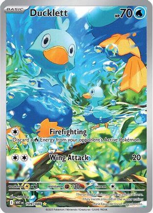 Ducklett 109/086 Illustration Rare White Flare Pokemon Near Mint
