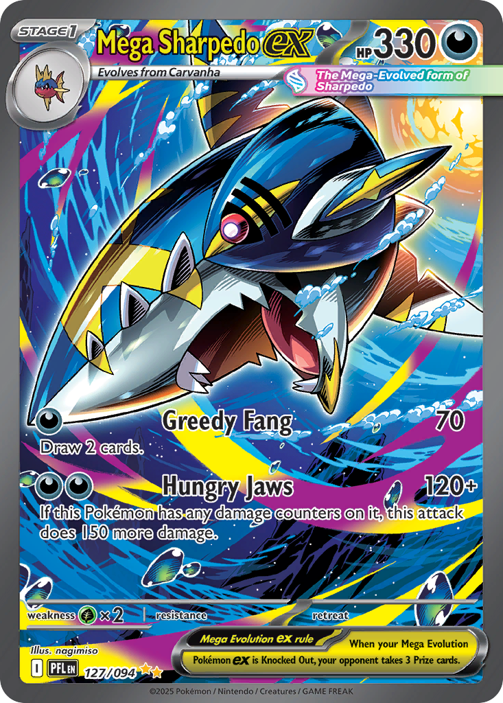 Mega Sharpedo ex 127/094 Special Illustration Rare Phantasmal Flames Pokemon NM
