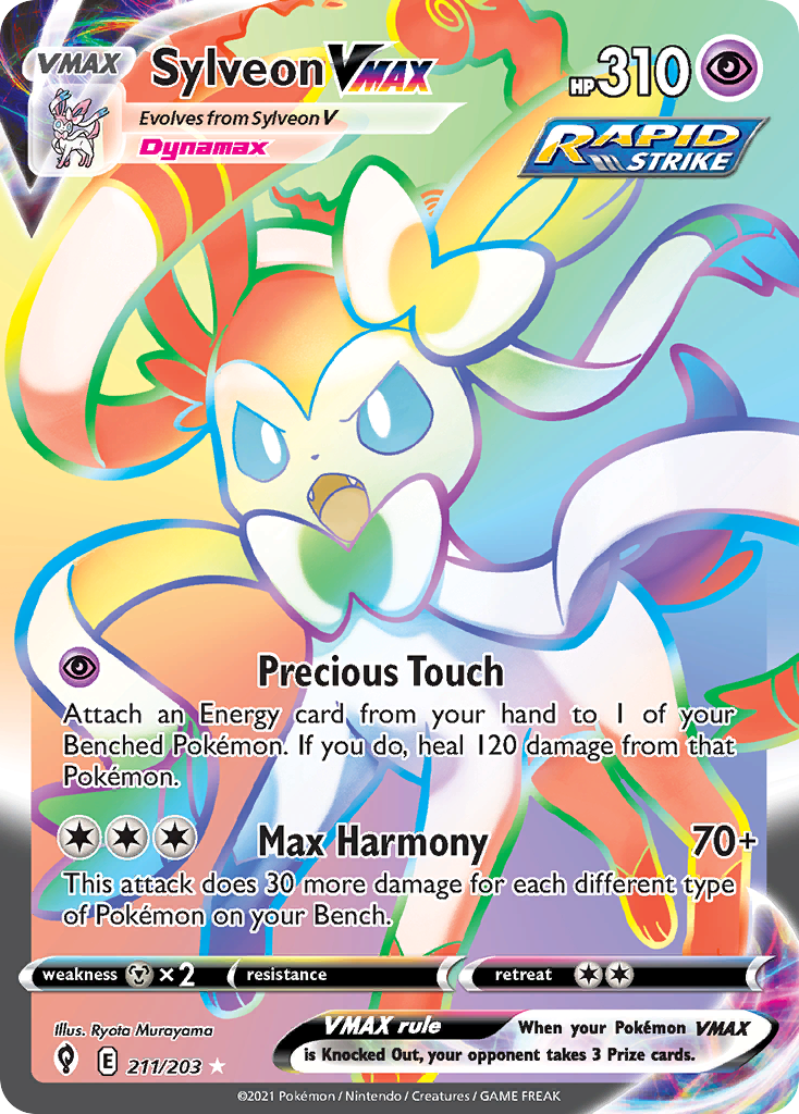 Sylveon VMAX 211/203 Rainbow Rare Evolving Skies Pokemon Holo Near Mint