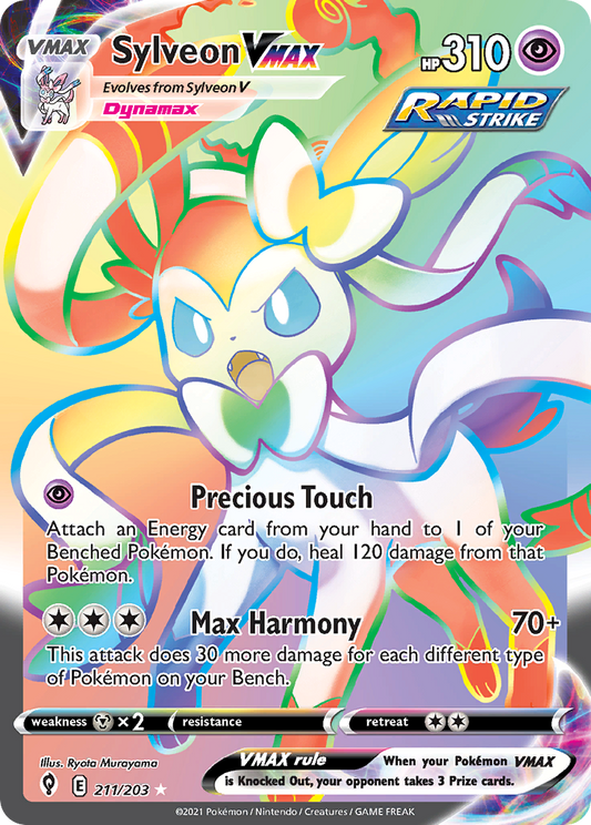 Sylveon VMAX 211/203 Rainbow Rare Evolving Skies Pokemon Holo Near Mint