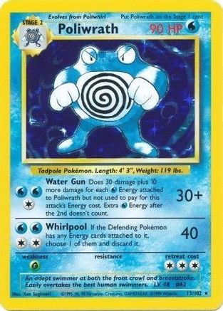 Poliwrath 13/102 Holo Holo Rare Base Set Unlimited Pokemon Holo Lightly Played