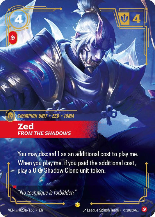 Zed, From the Shadows (Alternate Art) 023A/166 Epic Vendetta Riftbound Foil NM