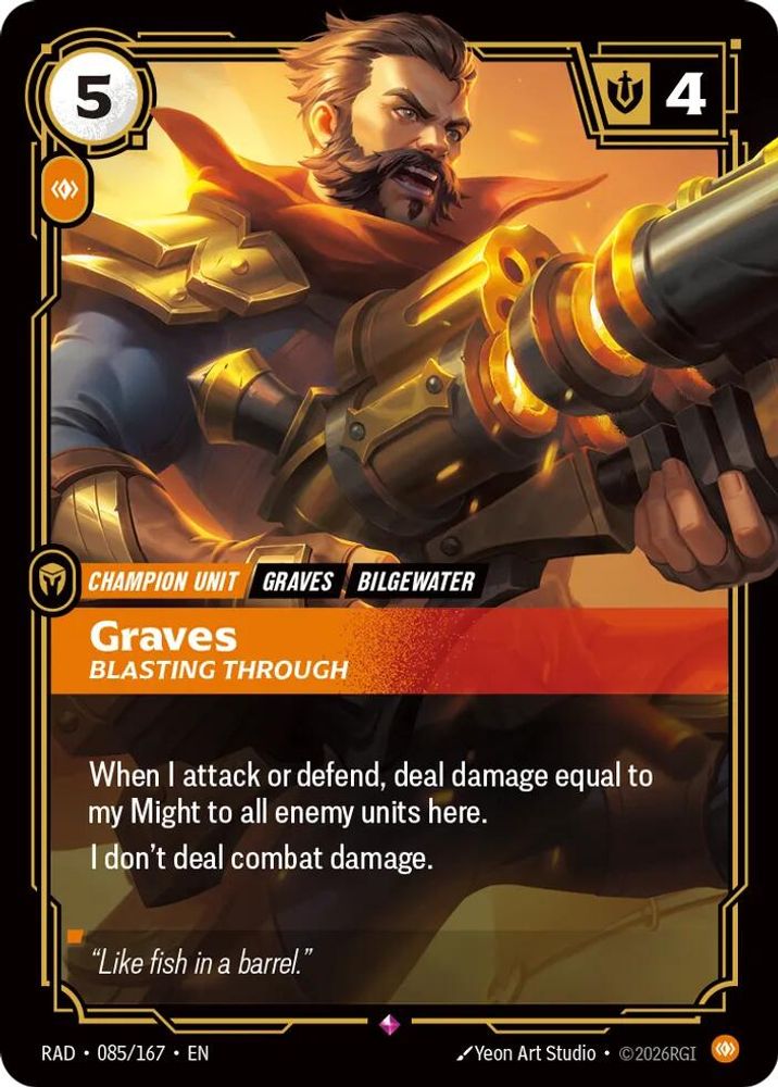Graves, Blasting Through 085/167 Rare Radiance Riftbound Foil Near Mint