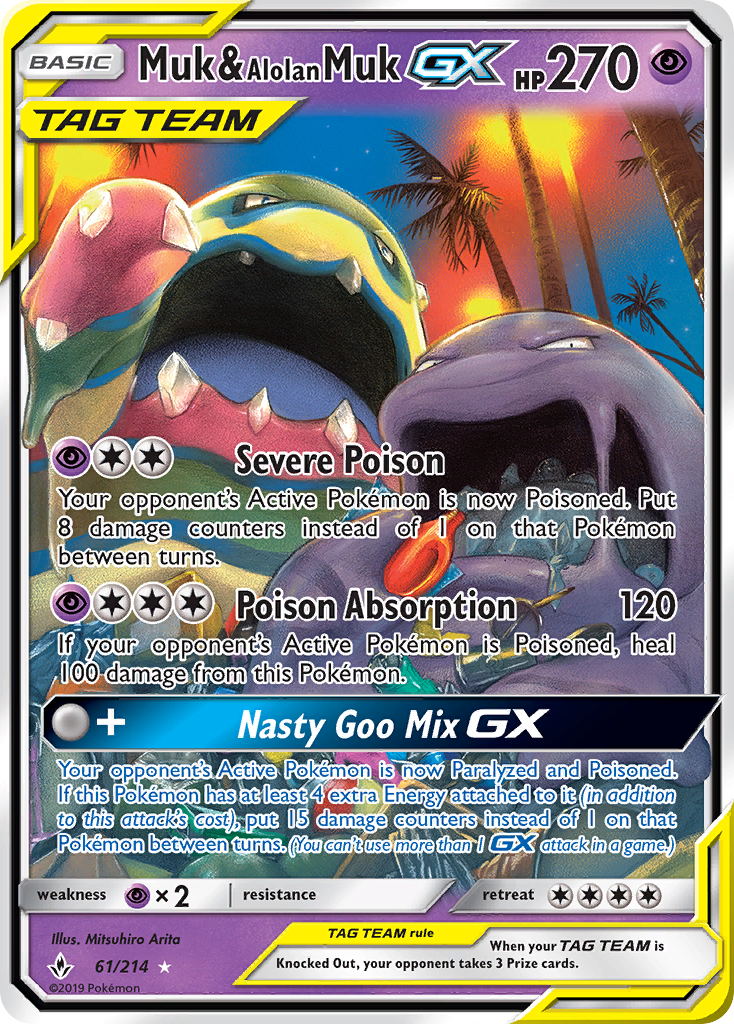 Muk & Alolan Muk GX 61/214 Holo Ultra Rare Unbroken Bonds Pokemon Near Mint