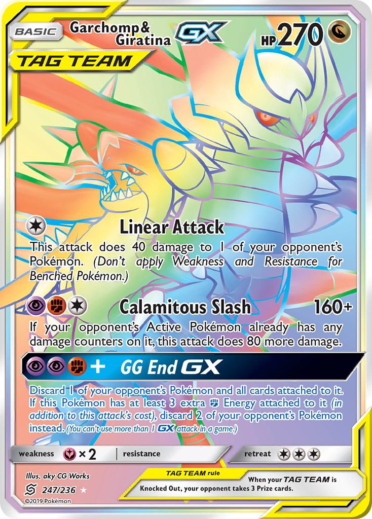 Garchomp & Giratina GX 247/236 Rainbow Rare Unified Minds Pokemon Holo Near Mint
