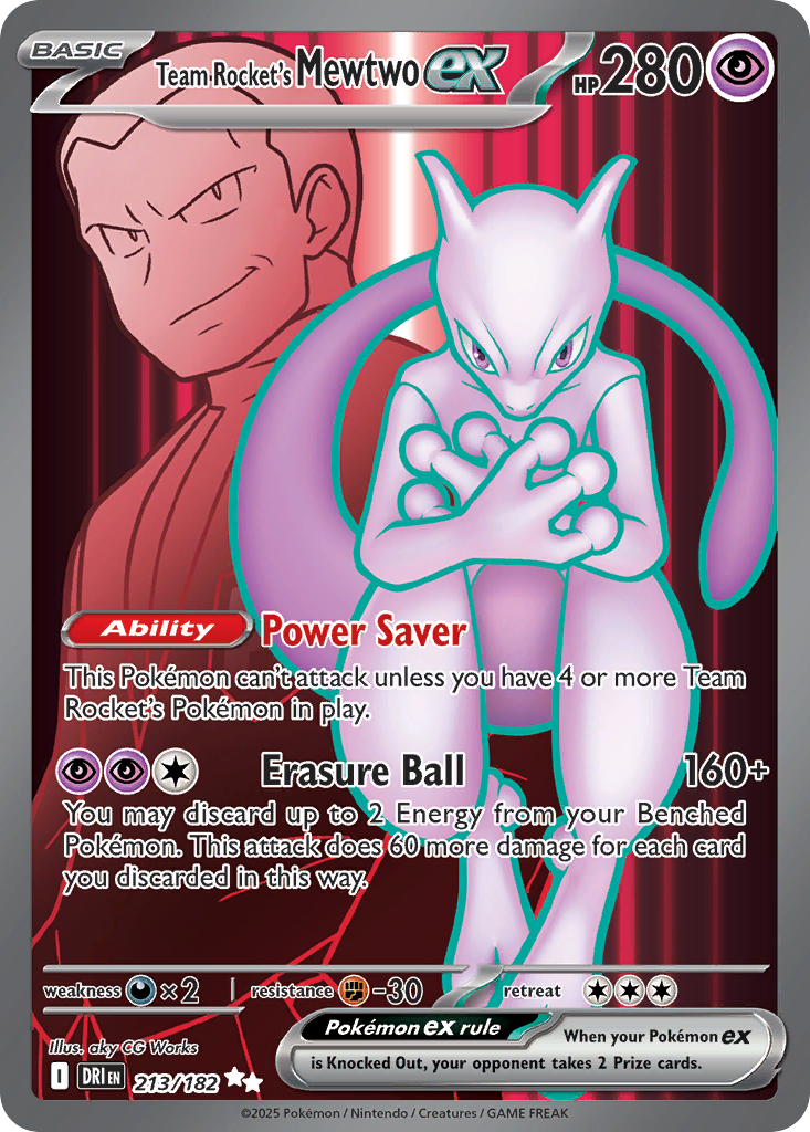 Team Rocket's Mewtwo ex 213/182 Ultra Rare Destined Rivals Pokemon Near Mint