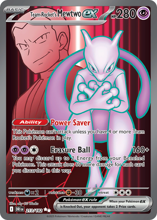 Team Rocket's Mewtwo ex 213/182 Ultra Rare Destined Rivals Pokemon Near Mint