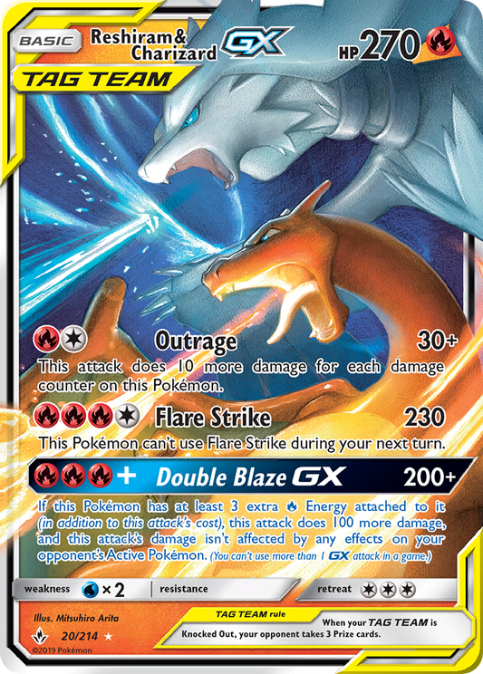 Reshiram & Charizard GX 20/214 Holo GX Rare Unbroken Bonds Pokemon Holo NM