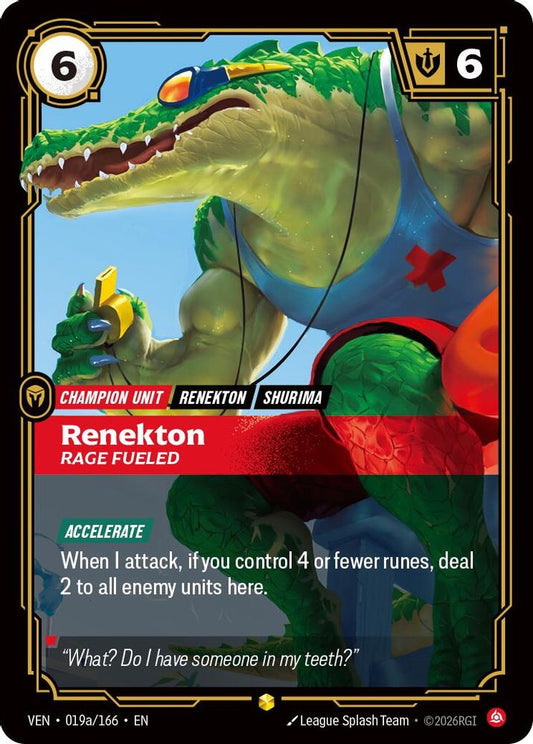Renekton, Rage Fueled (Alternate Art) 019A/166 Rare Vendetta Riftbound Foil NM