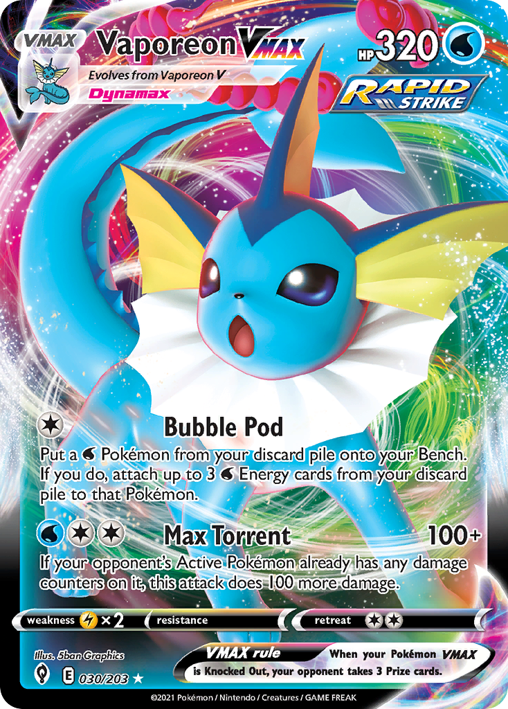 Vaporeon VMAX 030/203 Holo VMAX Rare Evolving Skies Pokemon Near Mint