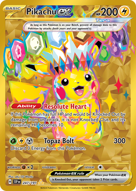 Pikachu ex 247/191 Hyper Rare Surging Sparks Pokemon Near Mint
