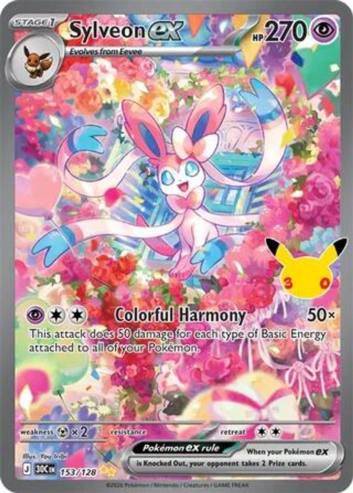Sylveon ex 153/128 ME: 30th Celebration Pokemon Holo NM