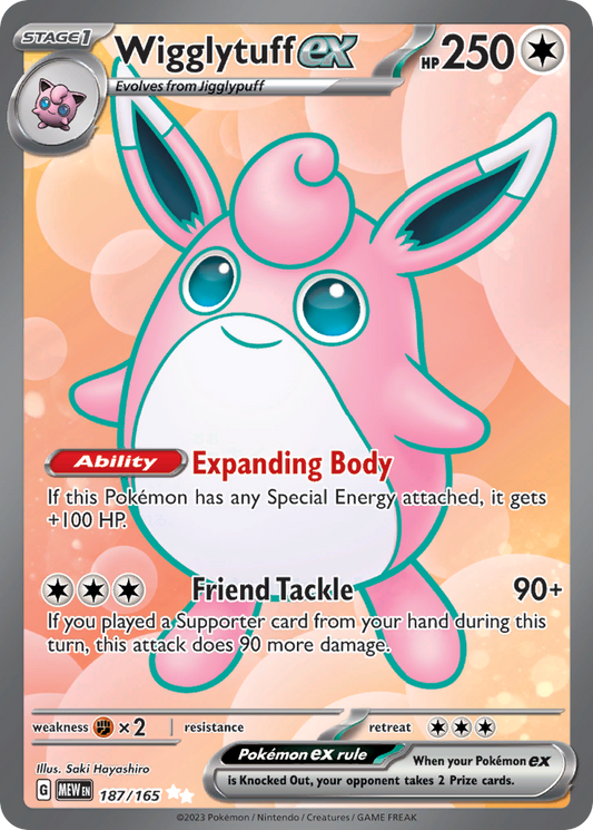Wigglytuff ex 187/165 Ultra Rare 151 Pokemon Holo Near Mint