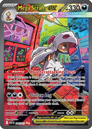 Mega Scrafty ex 285/217 Special Illustration Rare Ascended Heroes Pokemon NM
