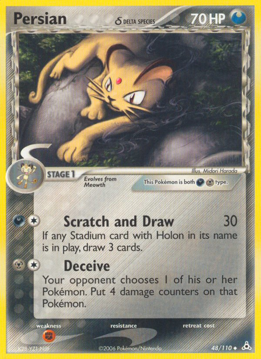 Persian 48/110 Uncommon Holon Phantoms Pokemon Reverse Holo Lightly Played