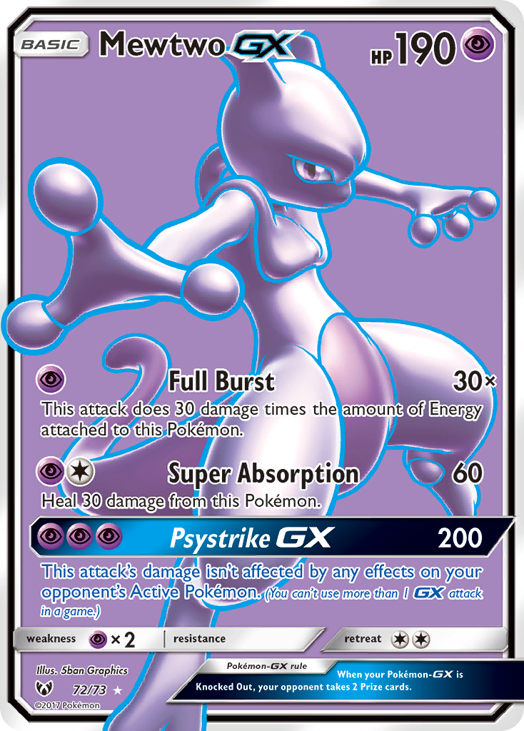 Mewtwo GX 72/73 Ultra Rare Shining Legends Pokemon Near Mint