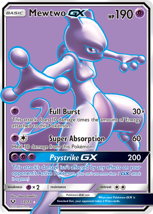 Mewtwo GX 72/73 Ultra Rare Shining Legends Pokemon Near Mint