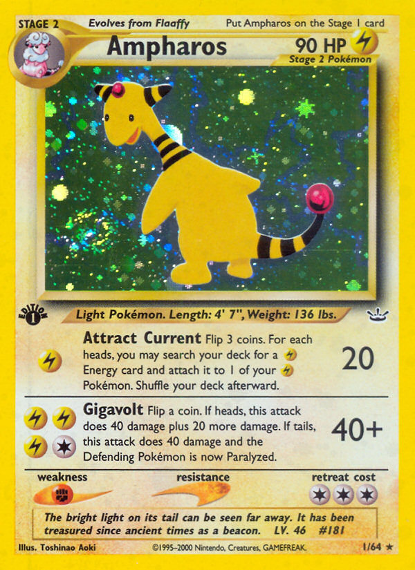 Ampharos 1/64 Rare Neo Revelation Pokemon Unlimited Holo Moderately Played