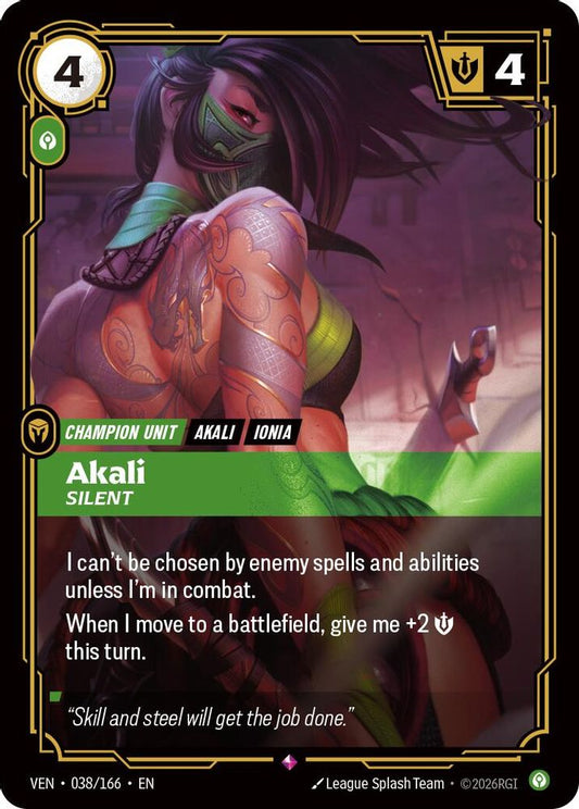 Akali, Silent 038/166 Rare Vendetta Riftbound Foil Near Mint