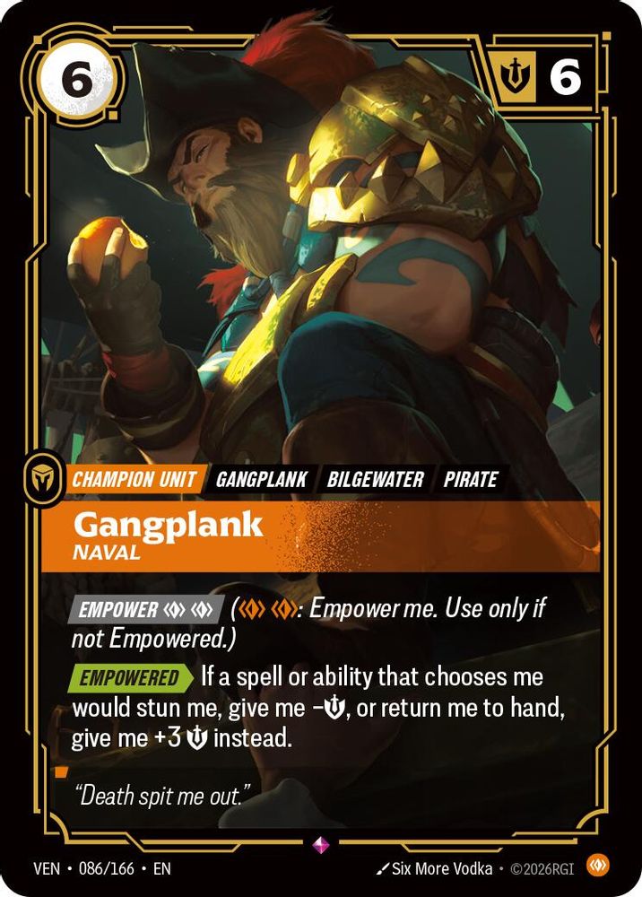 Gangplank, Naval 086/166 Rare Vendetta Riftbound Foil Near Mint