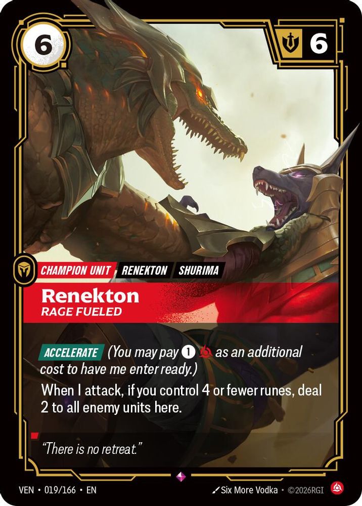 Renekton, Rage Fueled 019/166 Rare Vendetta Riftbound Foil Near Mint