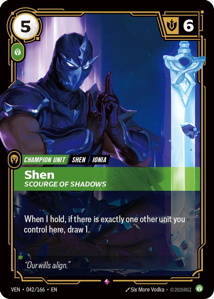 Shen, Scourge of Shadows 042/166 Rare Vendetta Riftbound Foil Near Mint