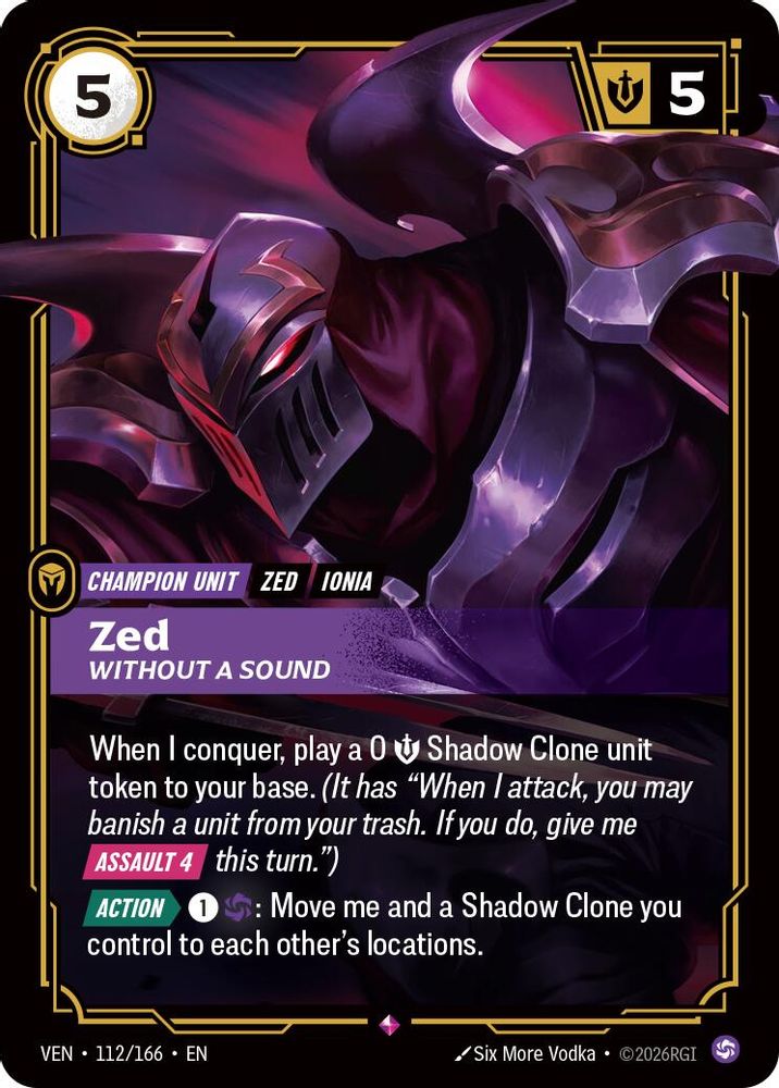 Zed, Without a Sound 112/166 Rare Vendetta Riftbound Foil Near Mint