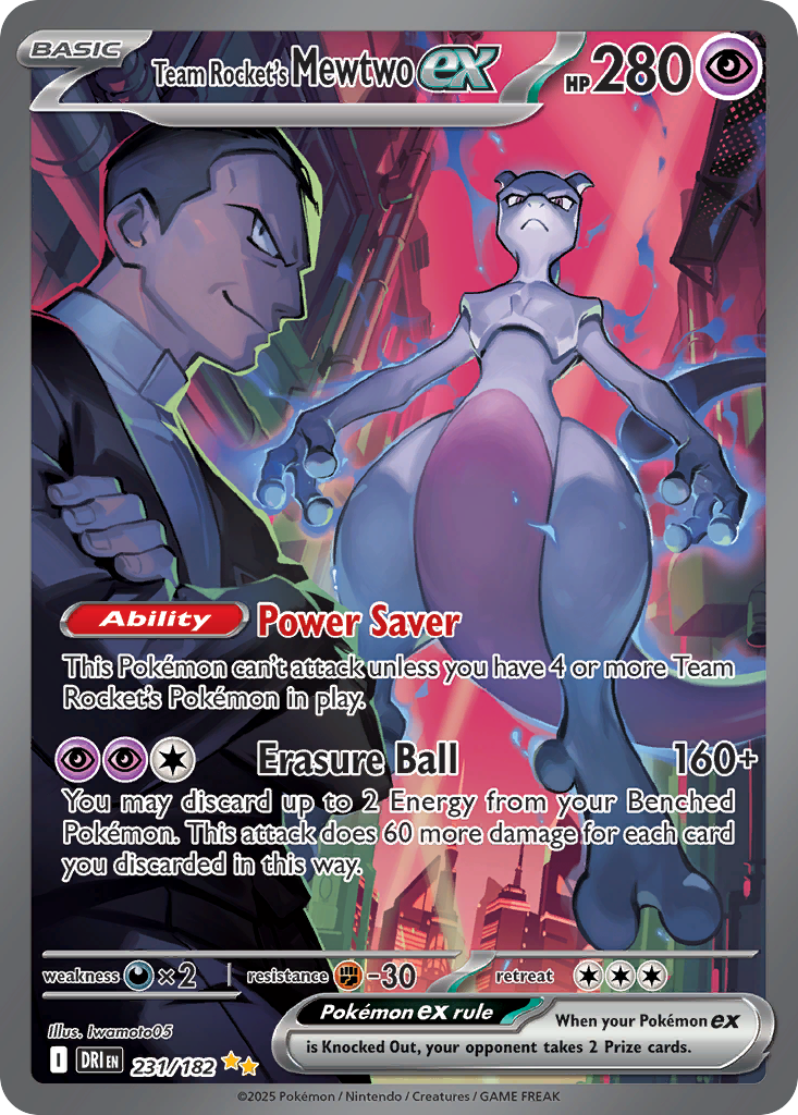 Team Rocket's Mewtwo ex 231/182 Destined Rivals Pokemon Holo NM