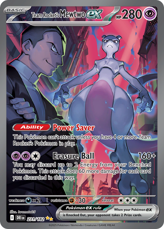 Team Rocket's Mewtwo ex 231/182 Destined Rivals Pokemon Holo NM