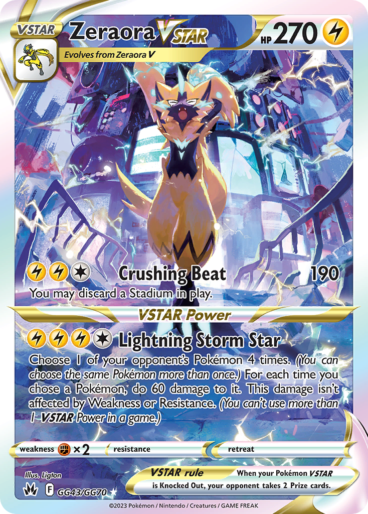 Zeraora VSTAR GG43/GG70 Holo VSTAR Rare Crown Zenith Galarian Gallery Pokemon NM