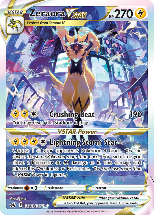 Zeraora VSTAR GG43/GG70 Holo VSTAR Rare Crown Zenith Galarian Gallery Pokemon NM