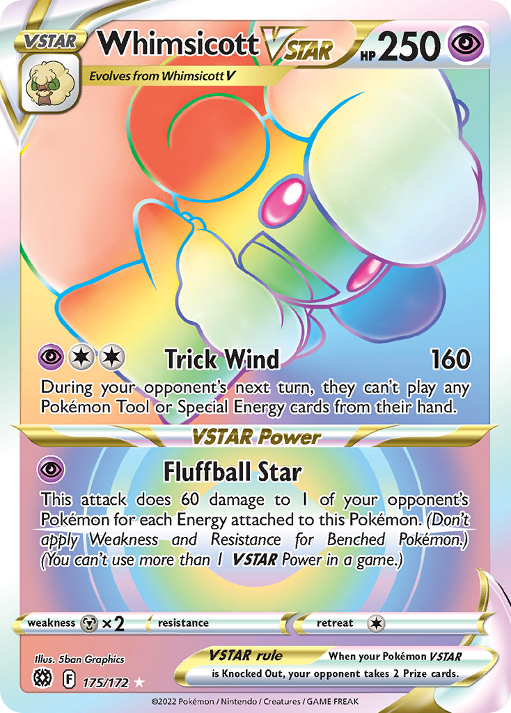 Whimsicott VSTAR 175/172 Rainbow Rare Brilliant Stars Pokemon Near Mint