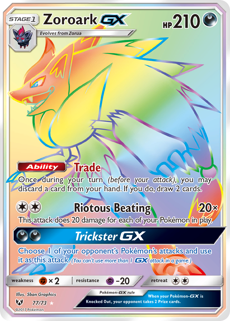 Zoroark GX 77/73 Rainbow Rare Shining Legends Pokemon Holo Near Mint
