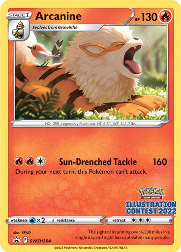 Arcanine (Illustration Contest 2022) SWSH304 Sword & Shield Promo Pokemon NM