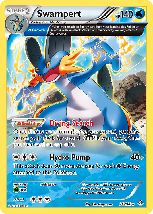 Swampert 36/160 Holo Rare Primal Clash Pokemon Near Mint