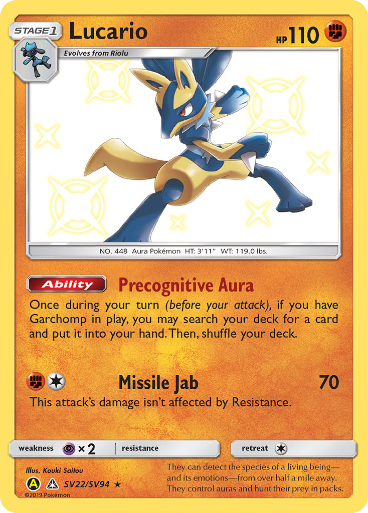Lucario SV22/SV94 Shiny Rare Hidden Fates Shiny Vault Pokemon Holo Near Mint