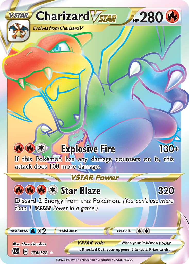 Charizard VSTAR 174/172 Rainbow Rare Brilliant Stars Pokemon Holo Near Mint