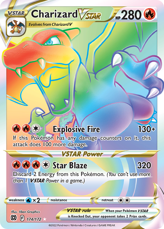 Charizard VSTAR 174/172 Rainbow Rare Brilliant Stars Pokemon Holo Near Mint