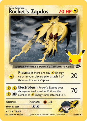 Rocket's Zapdos 15/132 holo Celebrations: Classic Collection Pokemon NM