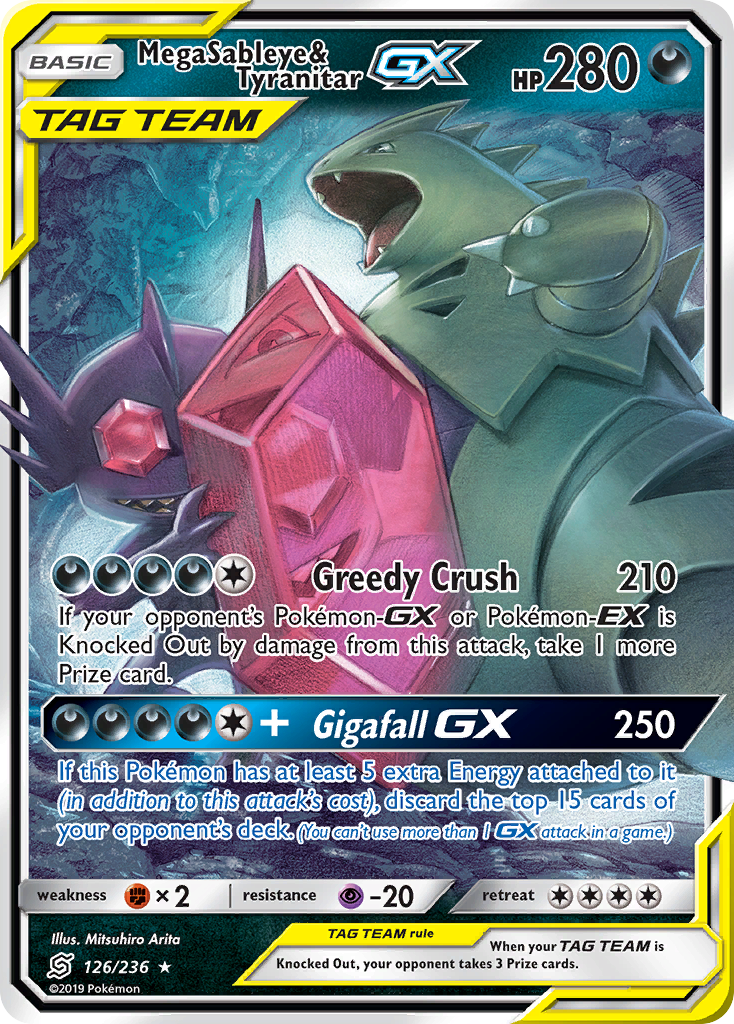 Mega Sableye & Tyranitar GX 126/236 Holo GX Rare Unified Minds Pokemon LP