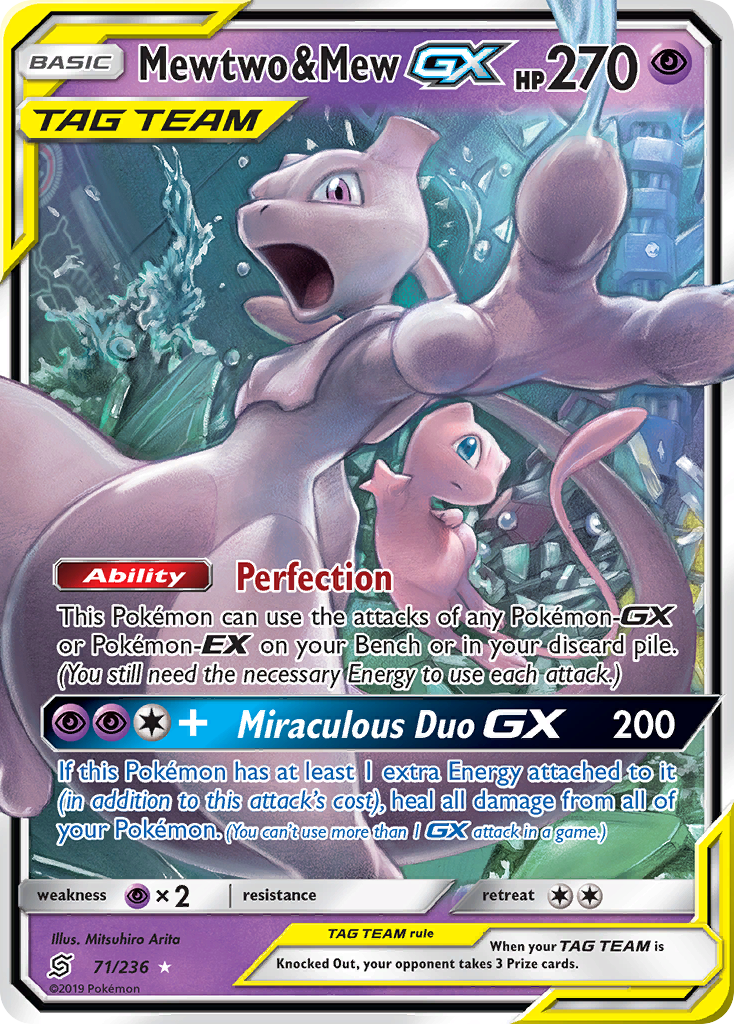Mewtwo & Mew GX 71/236 Holo GX Rare Unified Minds Pokemon Near Mint