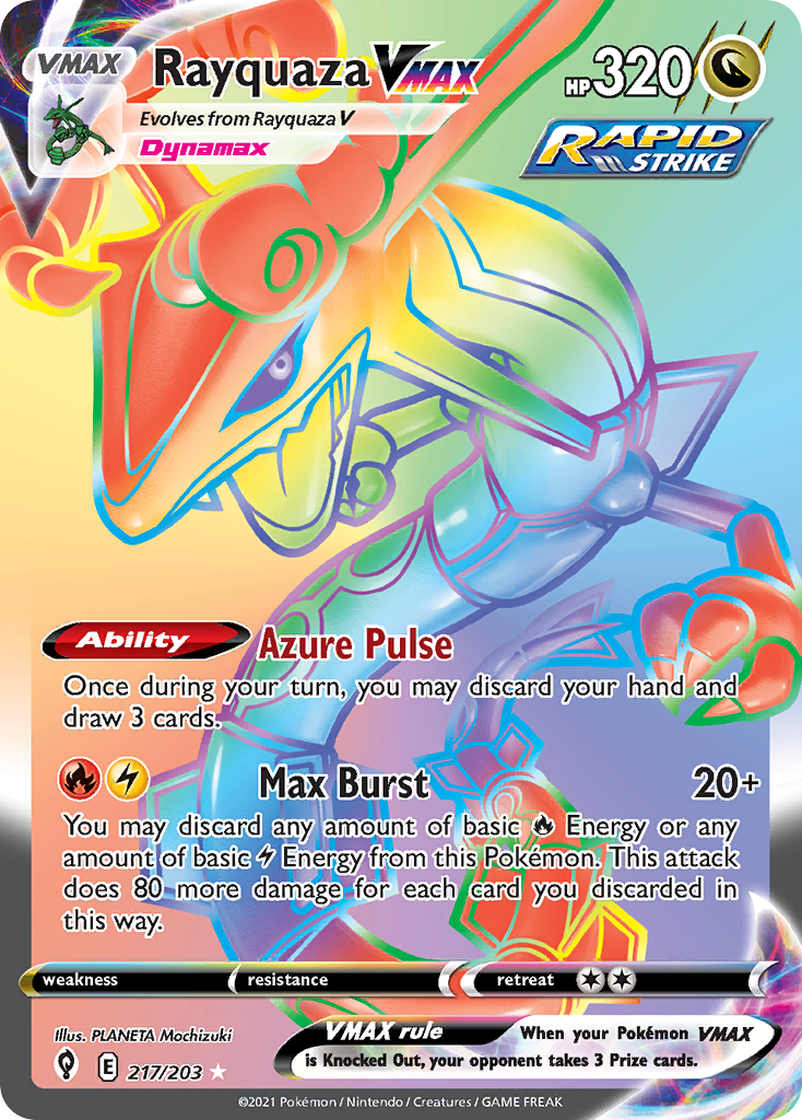 Rayquaza VMAX 217/203 Rainbow Rare Evolving Skies Pokemon Holo Near Mint