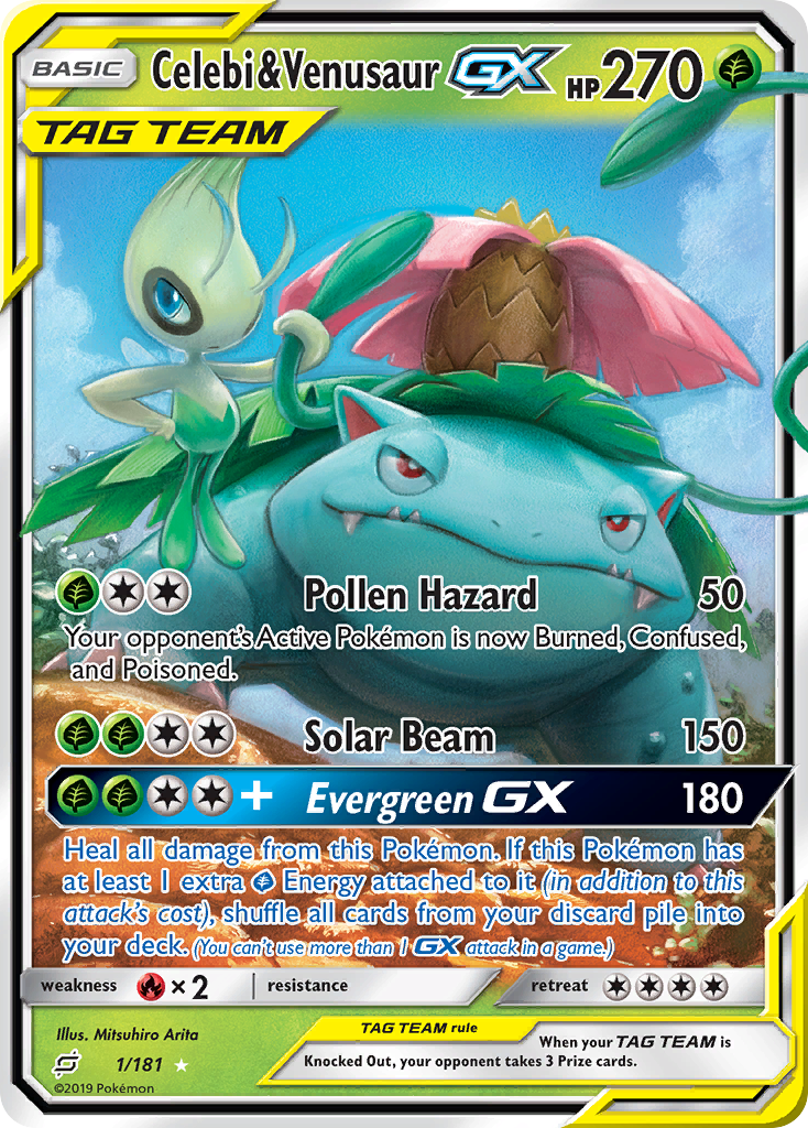 Celebi & Venusaur GX 1/181 Holo Ultra Rare Team Up Pokemon Near Mint