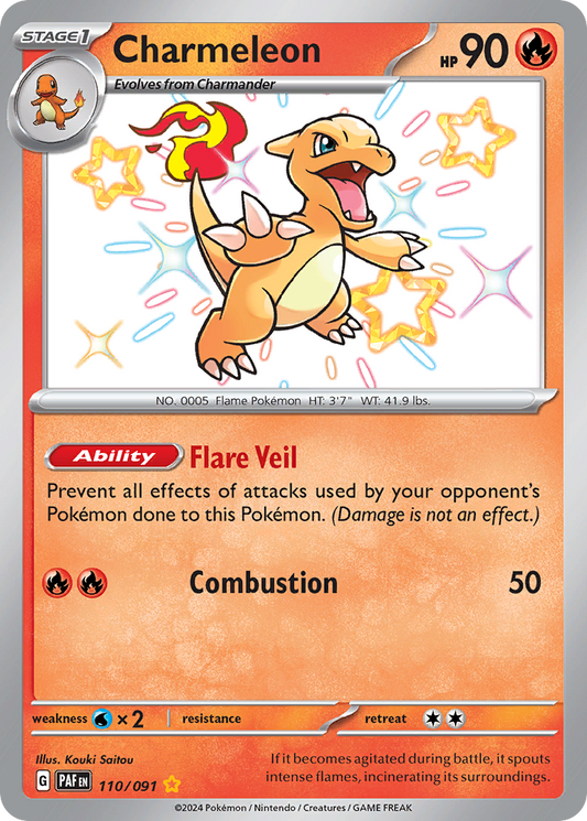 Charmeleon 110/091 Shiny Rare Paldean Fates Pokemon Near Mint