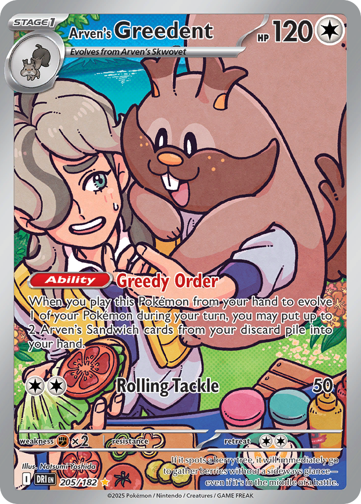Arven's Greedent 205/182 Illustration Rare Destined Rivals Pokemon Near Mint