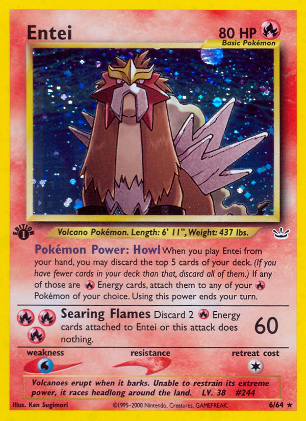 Entei 6/64 Holo Rare Neo Revelation Pokemon 1st Edition Holo Moderately Played