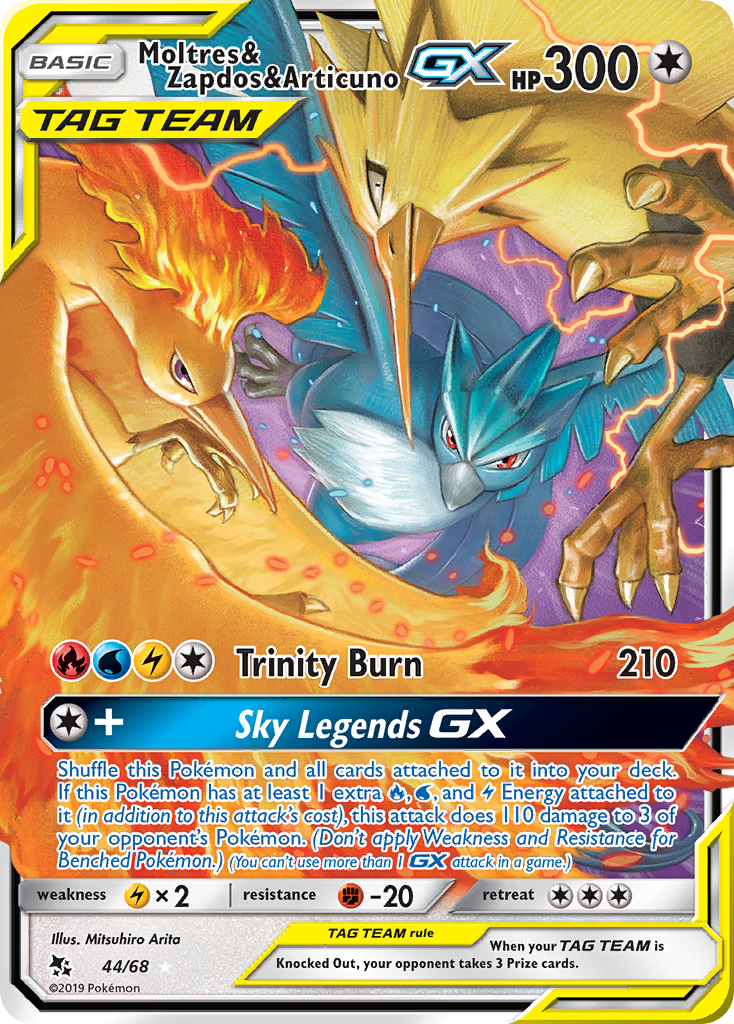 Moltres & Zapdos & Articuno GX 44/68 Holo Ultra Rare Hidden Fates Pokemon NM