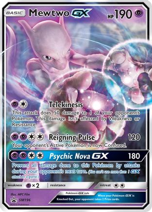 Mewtwo GX - SM196 Holo Promo Sun & Moon Promo Pokemon Near Mint