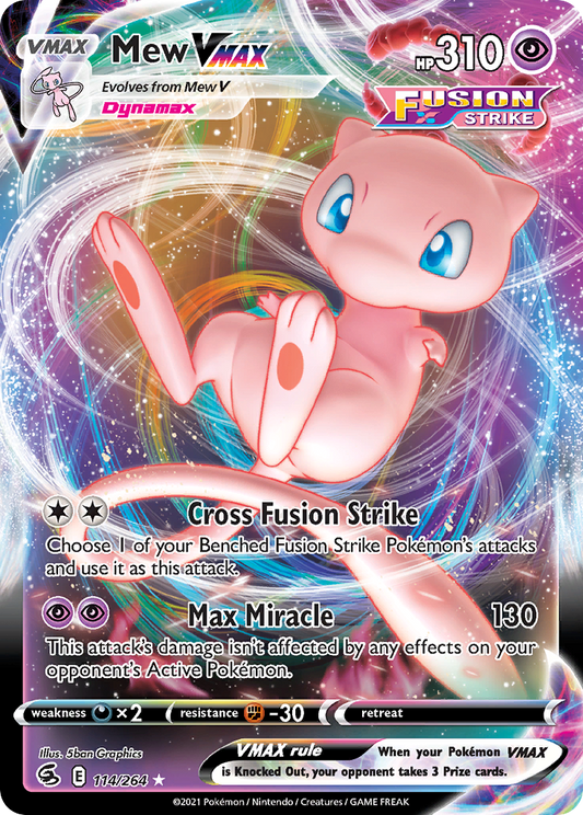 Mew VMAX 114/264 Holo VMAX Rare Fusion Strike Pokemon Near Mint