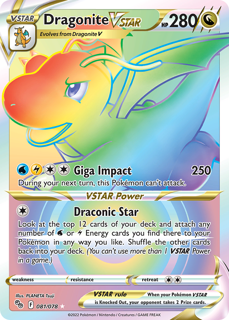 Dragonite VSTAR 081/078 Rainbow Rare Pokemon GO Pokemon Near Mint
